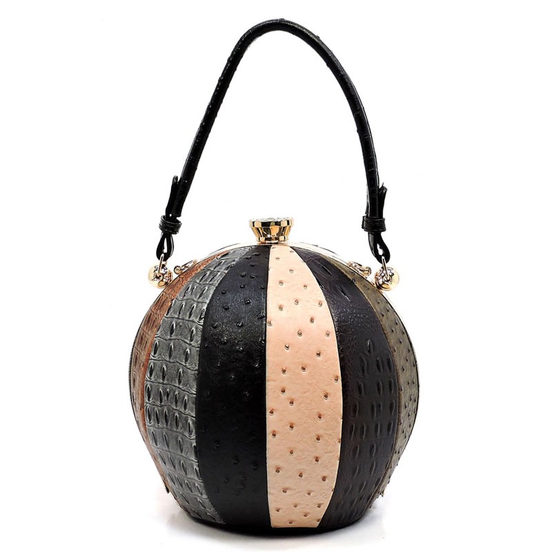 MULTI-COLORED OSTRICH PATCHWORK BALL-SHAPED LW2038A &gt; Boutique Handbags &gt; Mezon Handbags