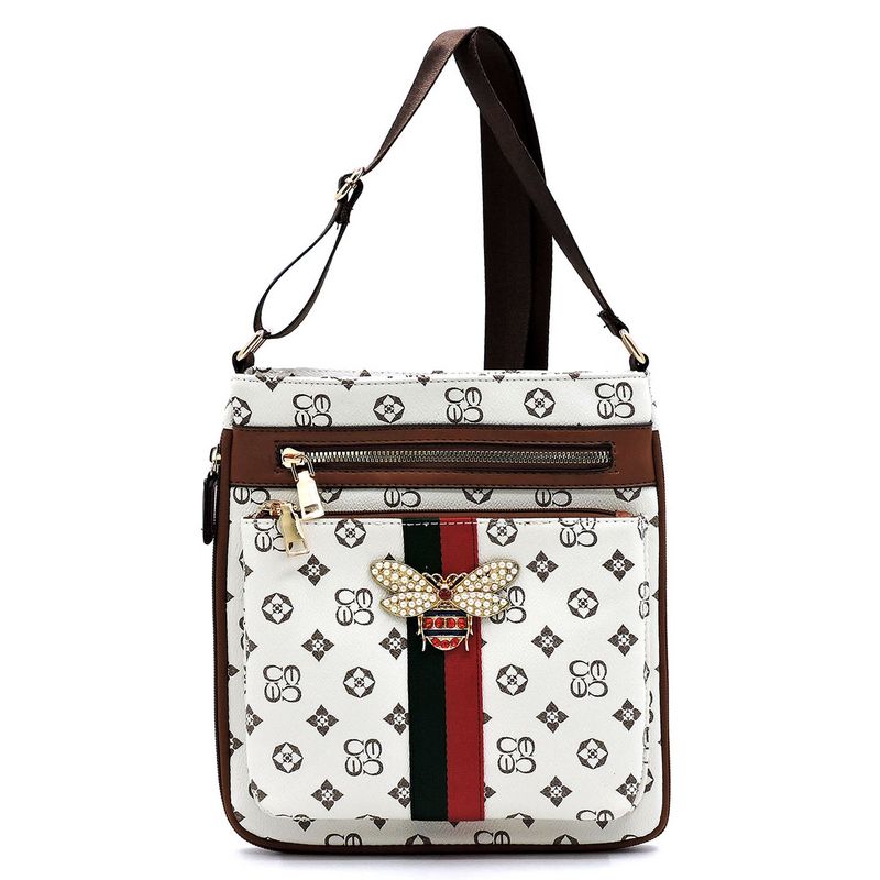 QUEENBEE CANVAS STRIPE MONOGRAM CROSSBODY CH-CS1238B &gt; Classic Bags, Monogram &gt; Mezon Handbags