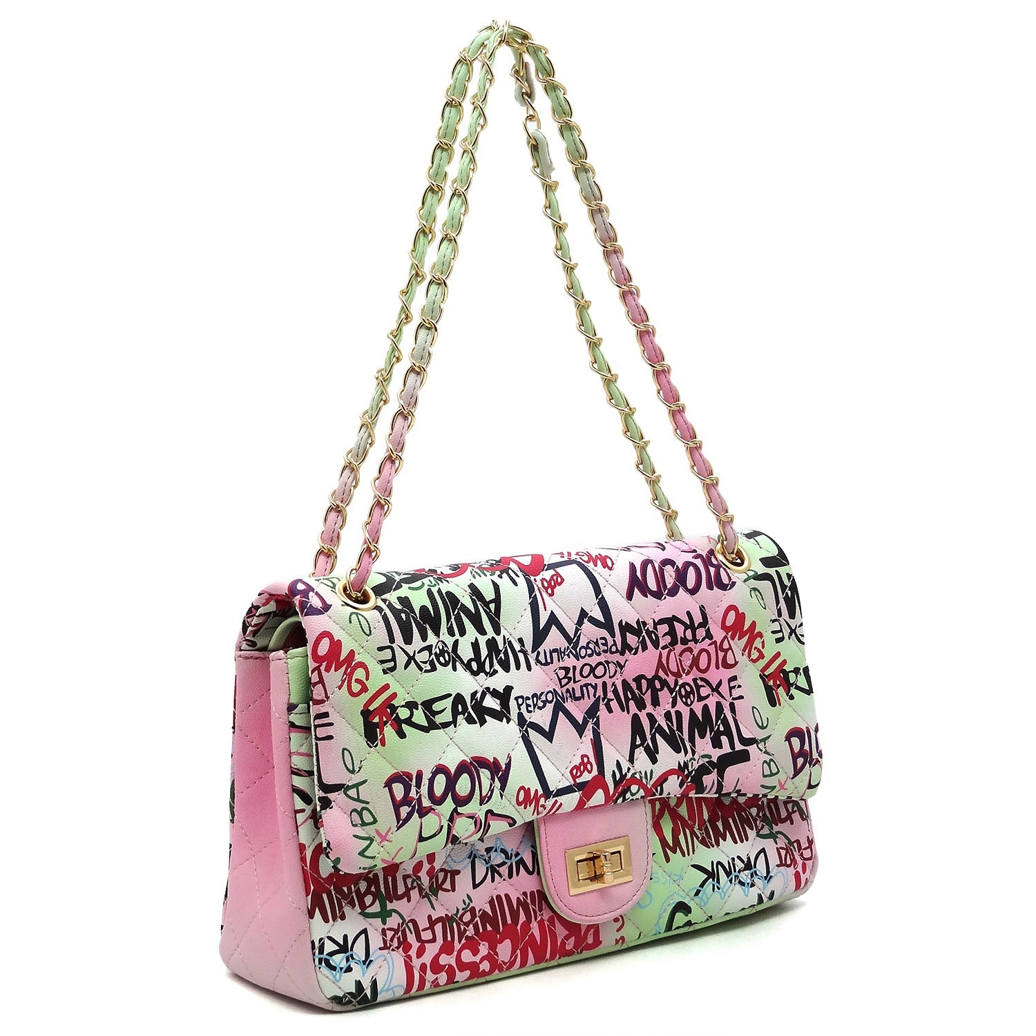 Large Quilted Multi Graffiti Print Shoulder Bag CH-GP739Q > Shoulder Bags,  Backpack > Mezon Handbags