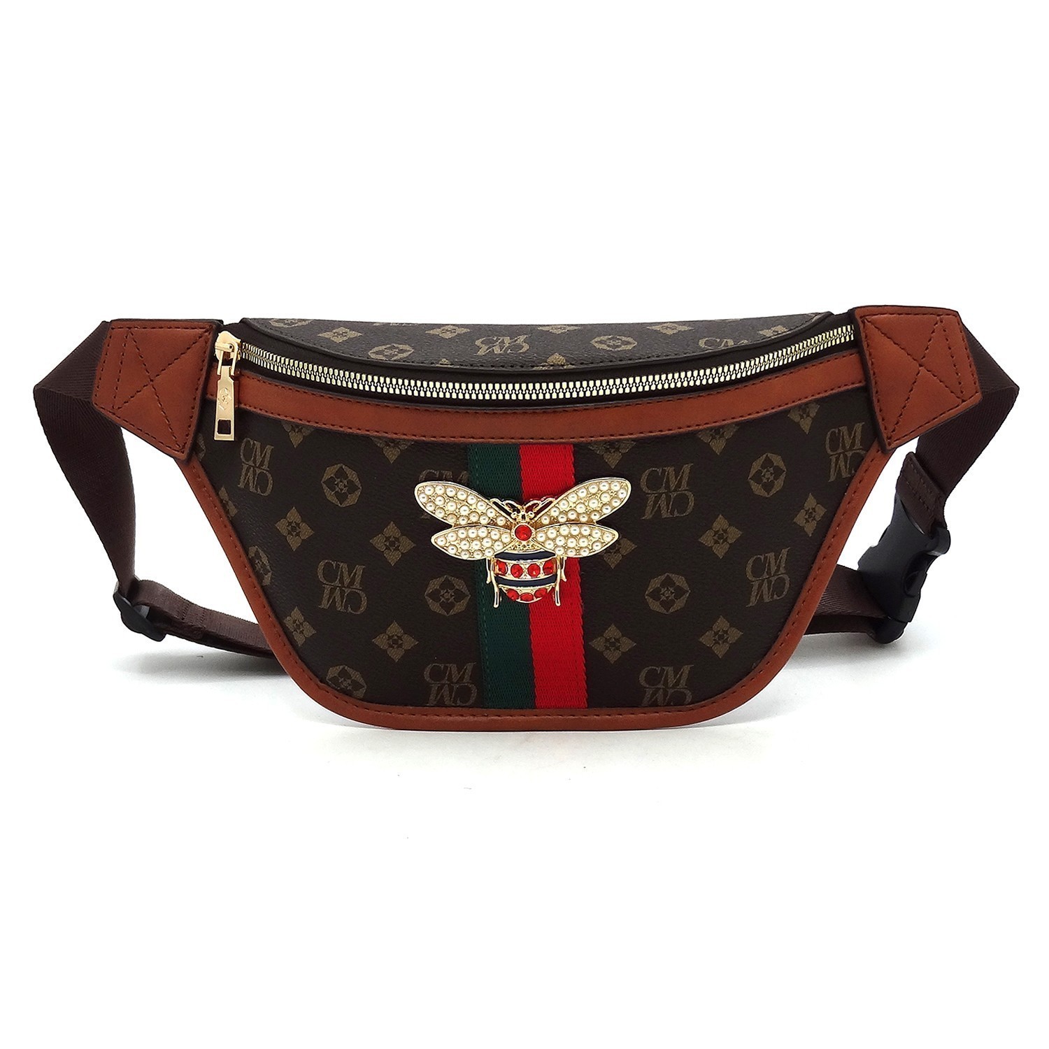 Monogrammed Queen Bee Stripe Fanny Pack Waist Bag FW-CS056B > Fashion  Handbags > Mezon Handbags