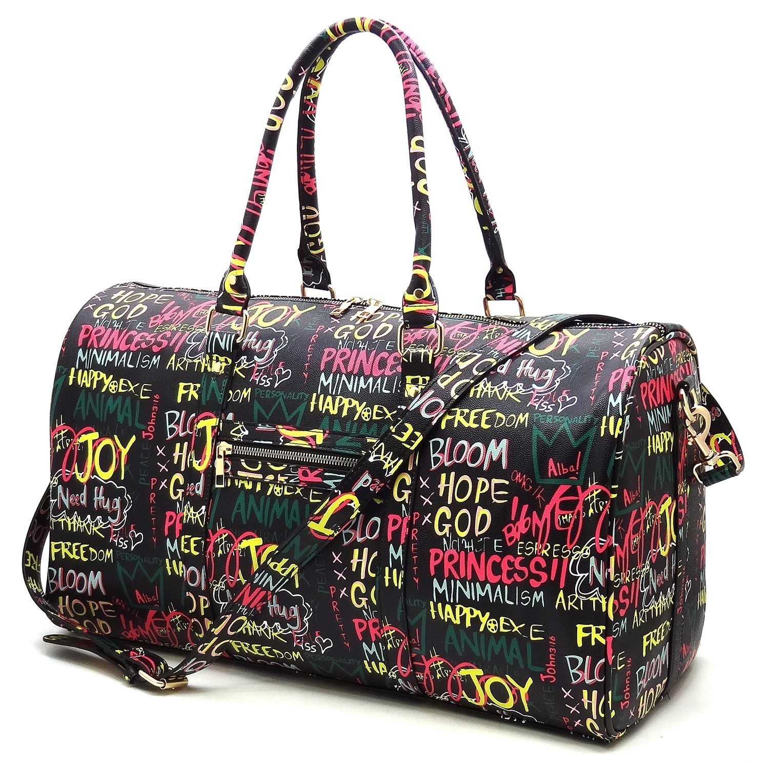  Multicolor Graffiti Printed Weekender Bag Overnight Bag Travel  Carry On Duffle Bag 20 Large Tote Gym Bag (20-Black)