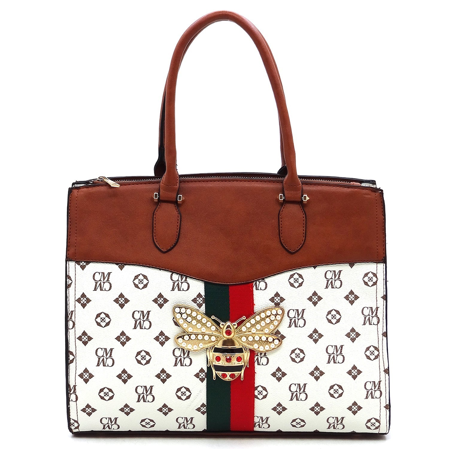 Stylish Queen Bee Stripe Monogram Satchel HFCS752B > Classic Bags