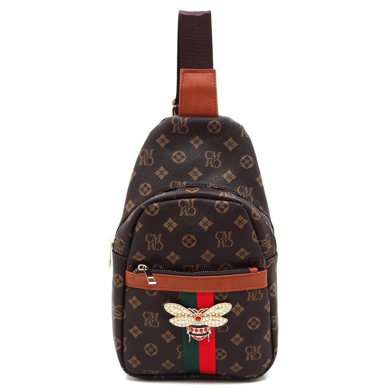 Trendy Queen Bee Stripe Monogram Sling Backpack HF-CS750B