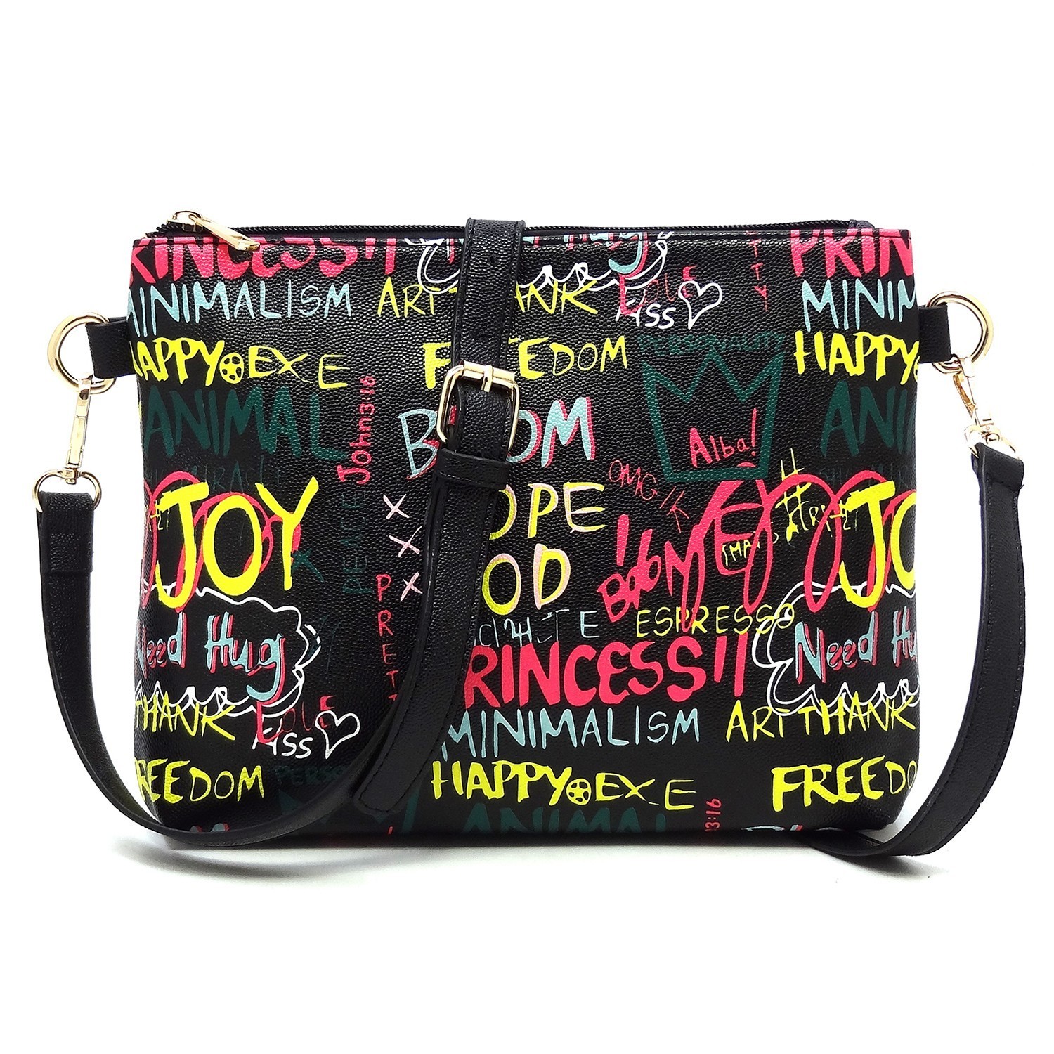 Fashionable Multi Graffiti 2-in-1 Bucket Shoulder Bag Hobo Set HF