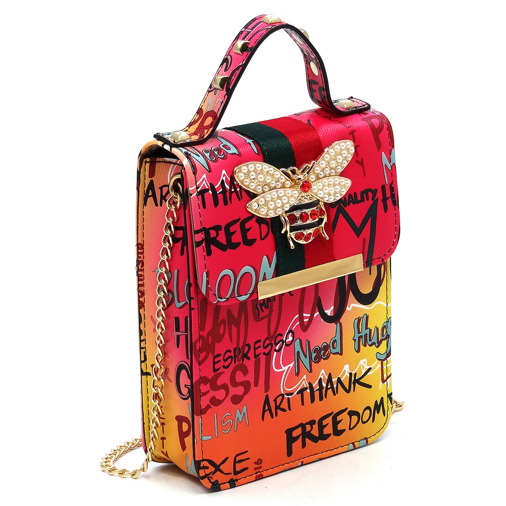 Graffiti Queen Bee Stripe Crossbody Bag
