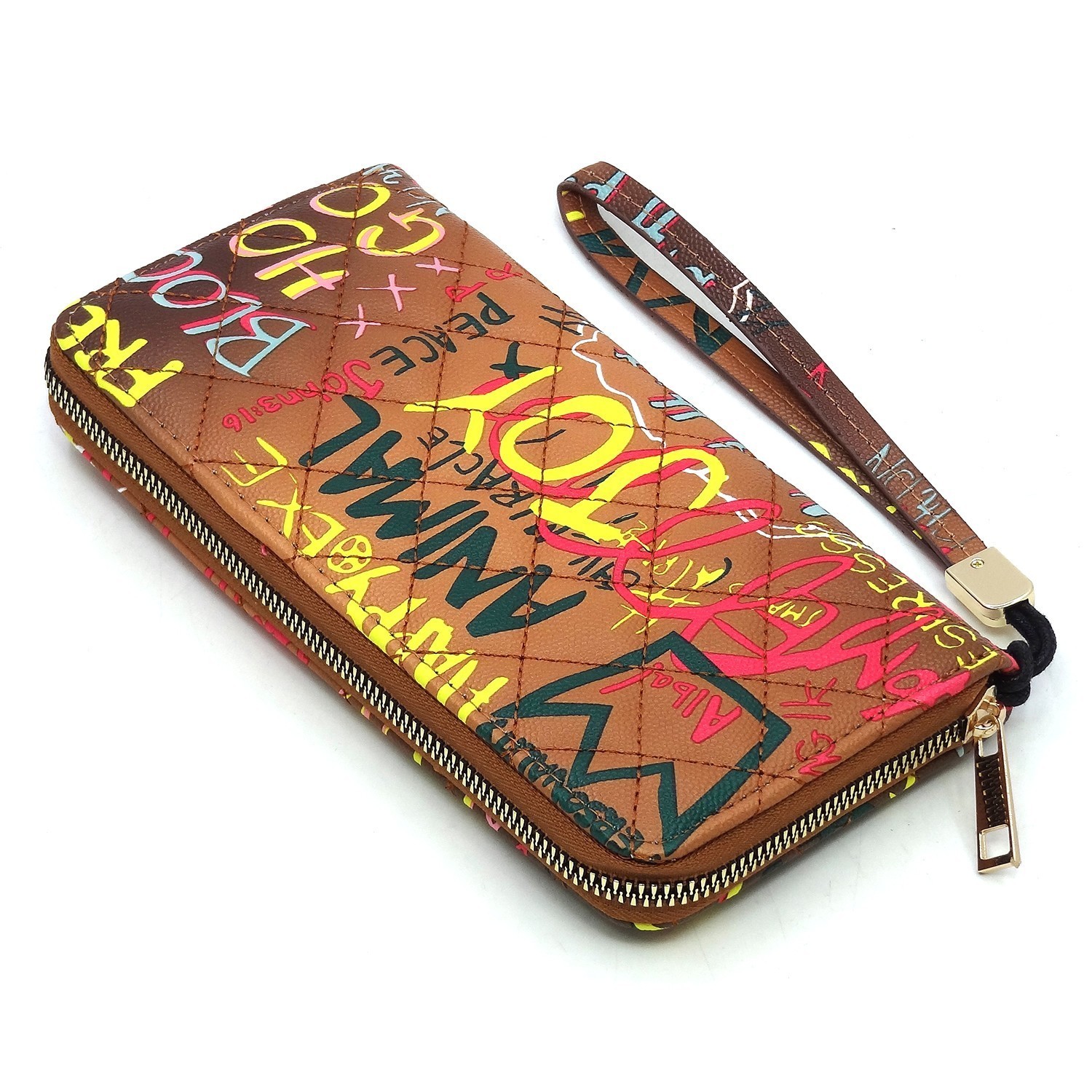 Trendy Multi Graffiti Quilted Zip Around Wallet Wristlet HF-GP020Q