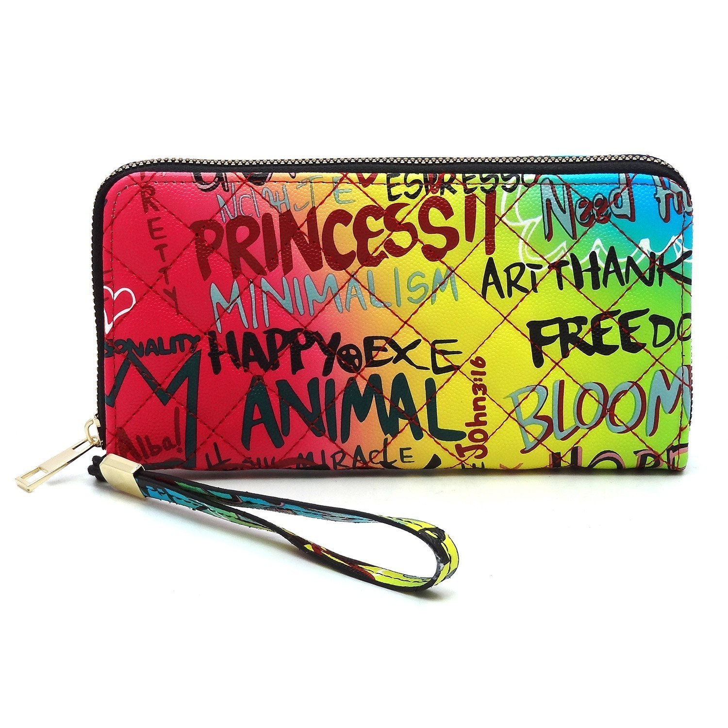 Trendy Multi Graffiti Quilted Zip Around Wallet Wristlet HF-GP020Q