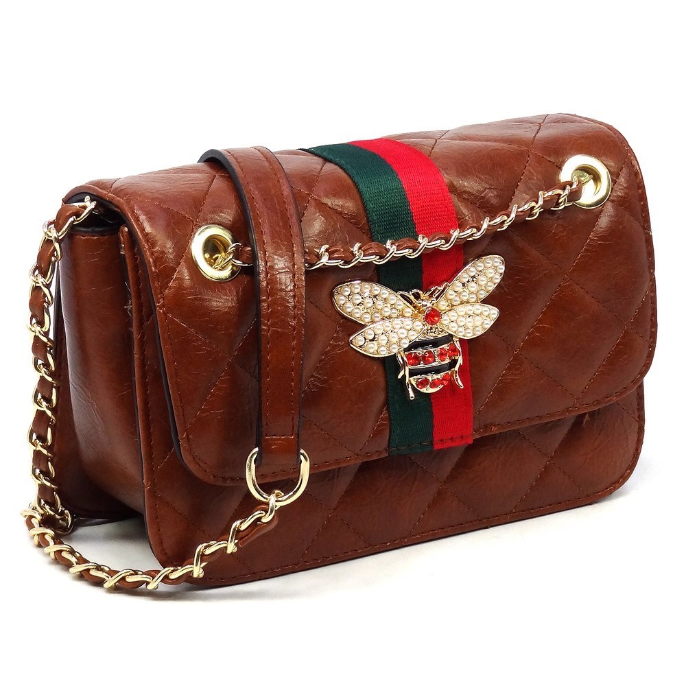 Queen Bee Stripe Quilted Crossbody Bag > Boutique Handbags > Mezon Handbags