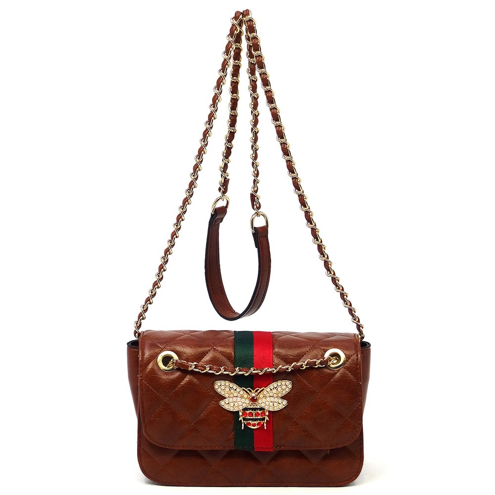 Queen Bee Stripe Quilted Crossbody Bag > Boutique Handbags > Mezon Handbags