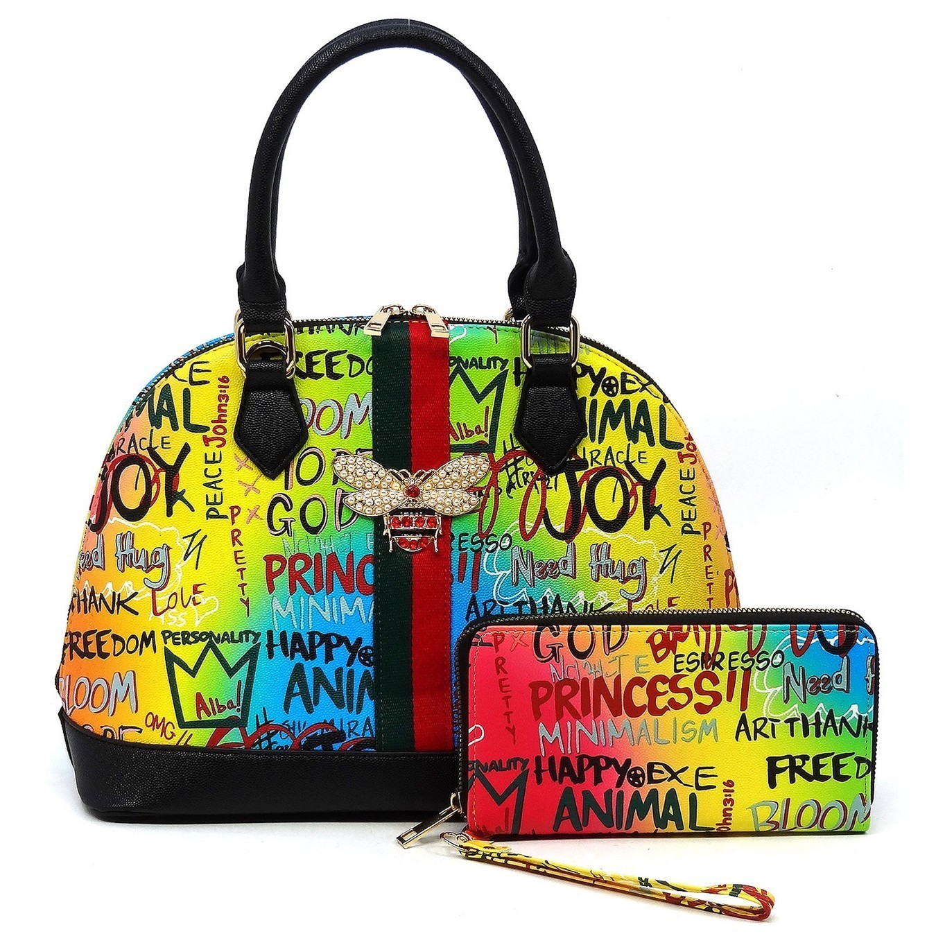 2-in-1 Stylish Multi Graffiti Dome Satchel HF-GP2572 > Graffiti Handbag >  Mezon Handbags