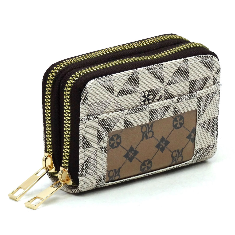 Louis Vuitton White Damier Checkered Pattern Zip Around White Azur Goldtone