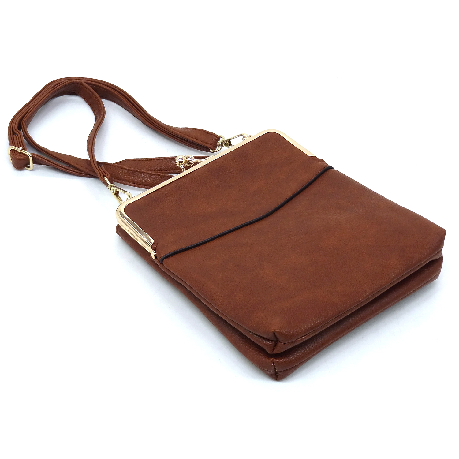 Leather Crossbody Kiss Lock Bag