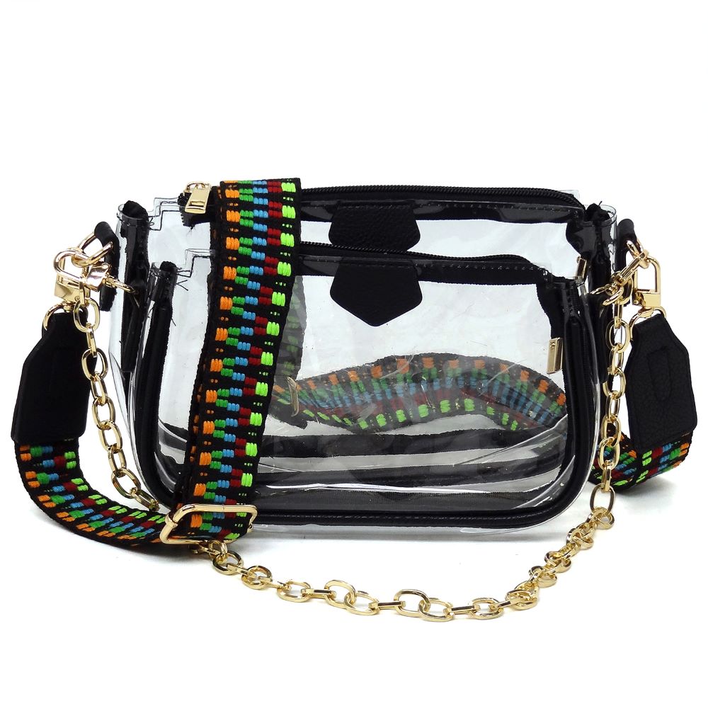 Trendy Visible Clear 2-in-1 Crossbody Bag with Guitar Strap CH-AD748T >  Messenger Bags ,Cross Body > Mezon Handbags