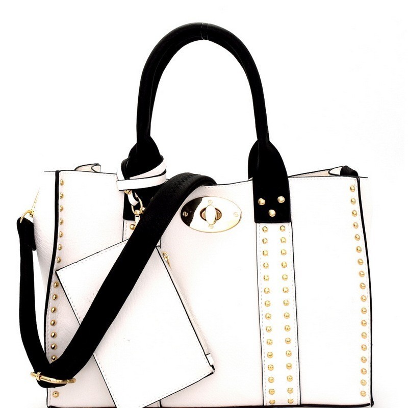 60345B Turn-Lock Studded Leather Like Bag In Bag Tote > Shoulder Bags,  Backpack > Mezon Handbags