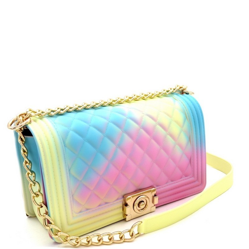 QUILTED MULTI COLOR JELLY SHOULDER BAG MH-7045Y &gt; Fashion Handbags &gt; Mezon Handbags