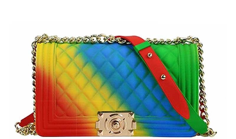 WMNS Rainbow Ombre Quilted Crossbody Bag - Multicolor / Green