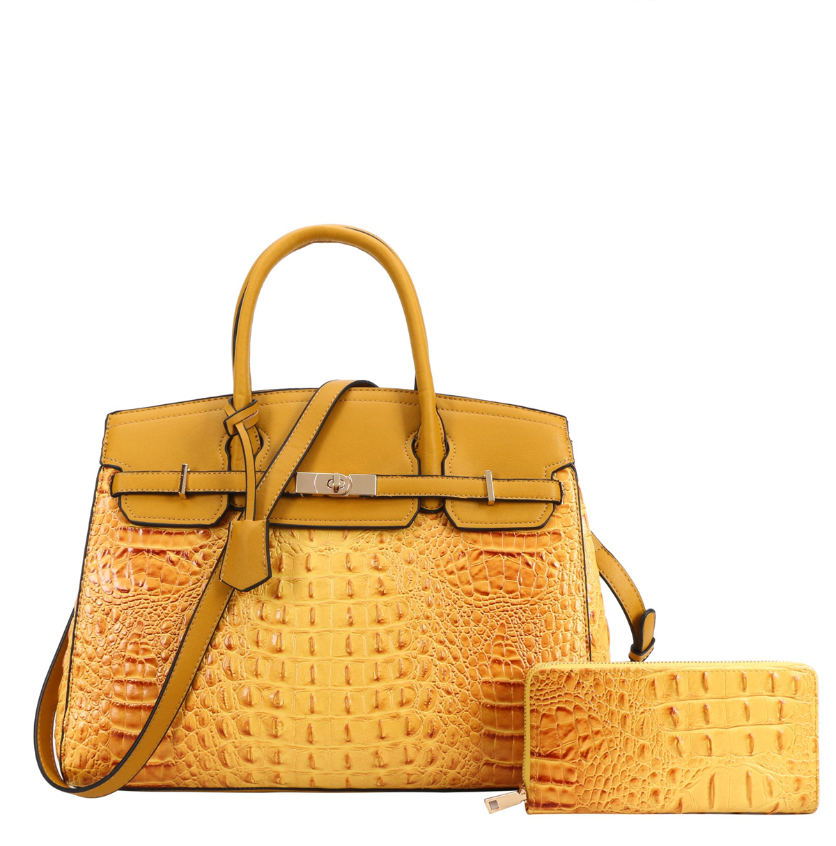 2-in-1 Crocodile Skin Dome Satchel Wallet Set > Fashion Handbags > Mezon  Handbags