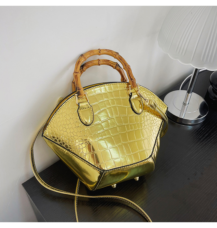 Shiny Crocodile Print Bamboo Handle Satchel > Satchel > Mezon Handbags