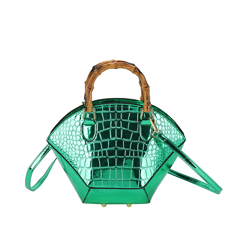 Shiny Crocodile Print Bamboo Handle Satchel > Satchel > Mezon Handbags