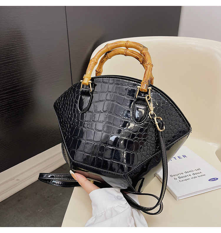 Shiny Crocodile Print Bamboo Handle Satchel > Satchel > Mezon Handbags