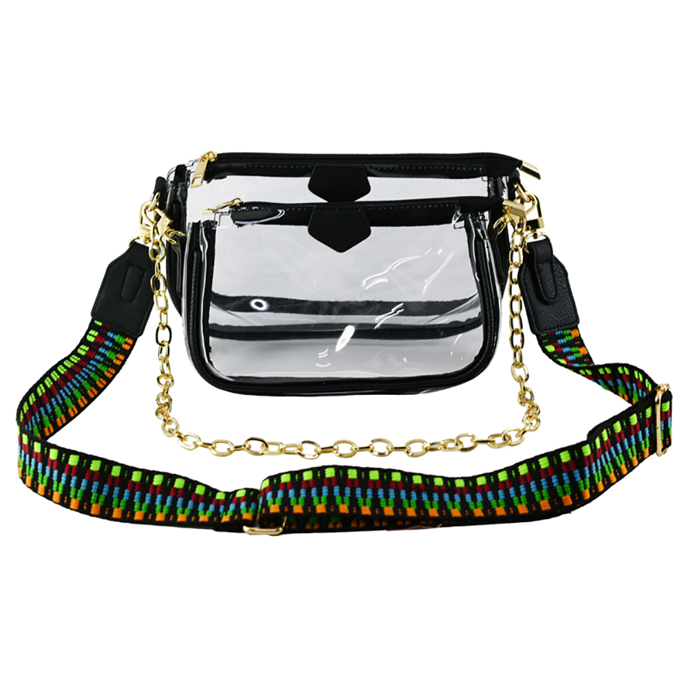 Trendy Visible Clear 2-in-1 Crossbody Bag with Guitar Strap CH-AD748T >  Messenger Bags ,Cross Body > Mezon Handbags