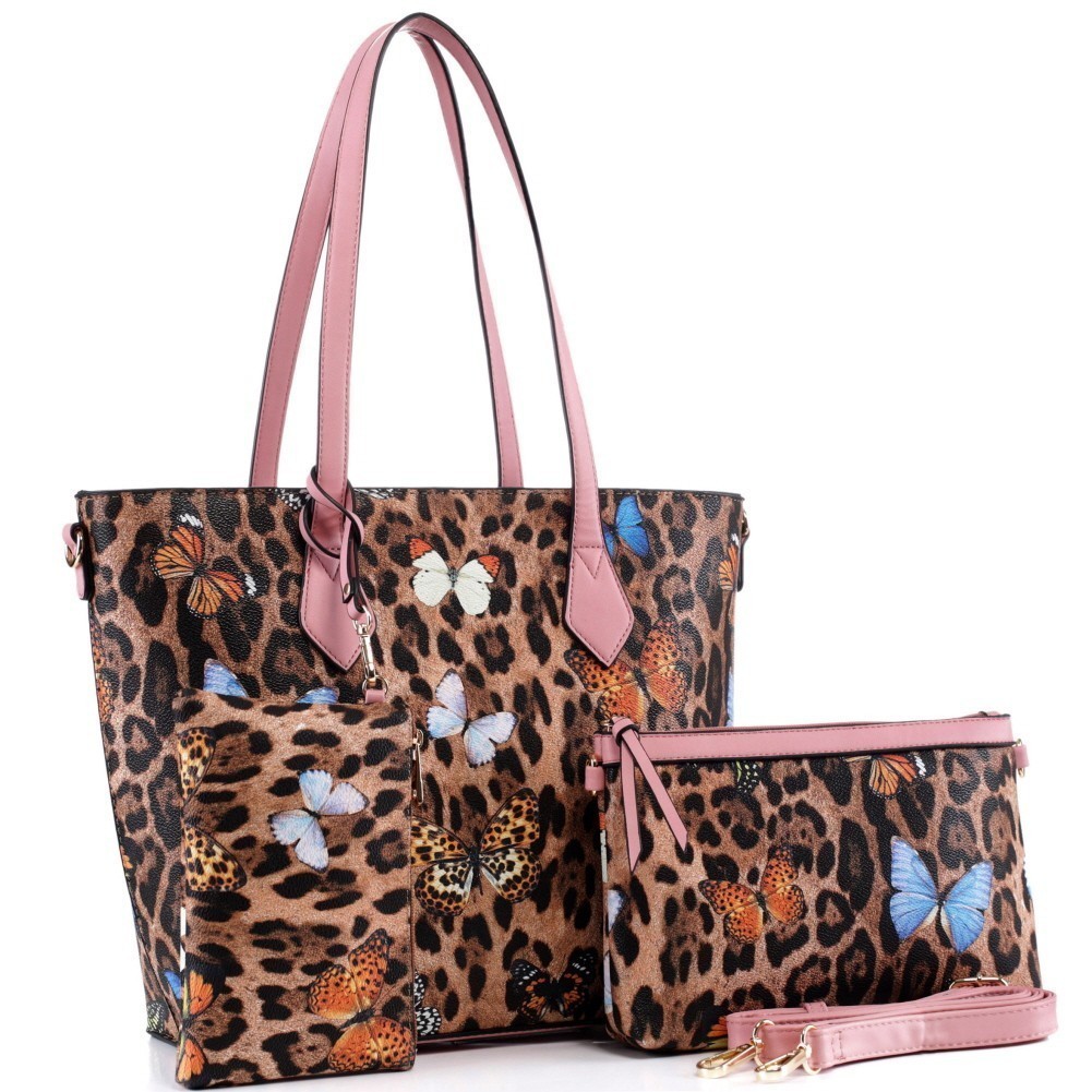 3 in 1 Butterfly Leopard Print Tote Cross Body Value SET MH-BS3658 > Animal  Print > Mezon Handbags