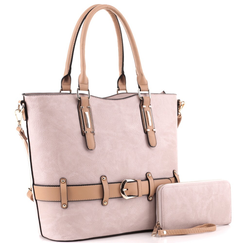 2-Way Two-Tone Belted Tote Wallet SET MH-BS3893 > Wallets > Mezon Handbags