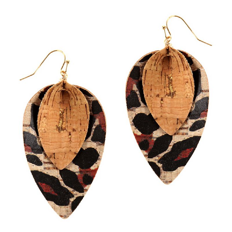 Download Layered Leopard Print Cork Leaf Shape Earring MH-CE1897 ...