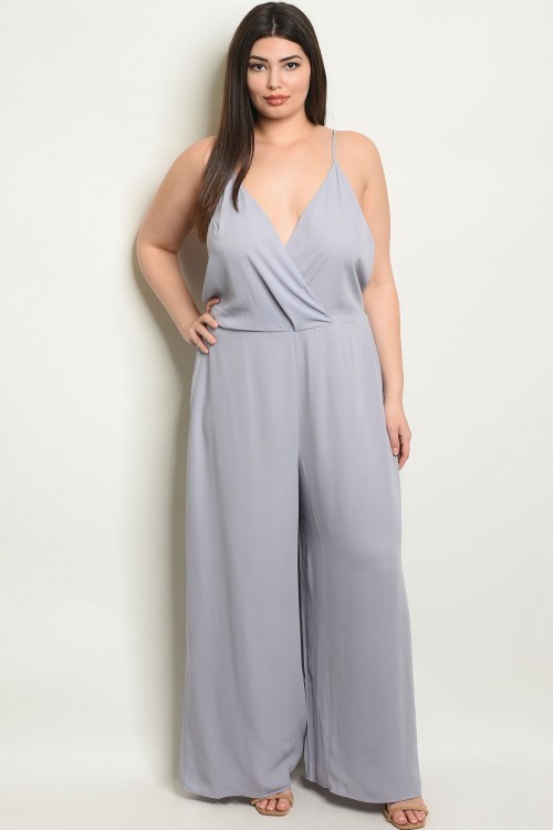 Plus Size Sleeveless V-neck Wide Leg Jumpsuit - Pack of 7 Pieces MH