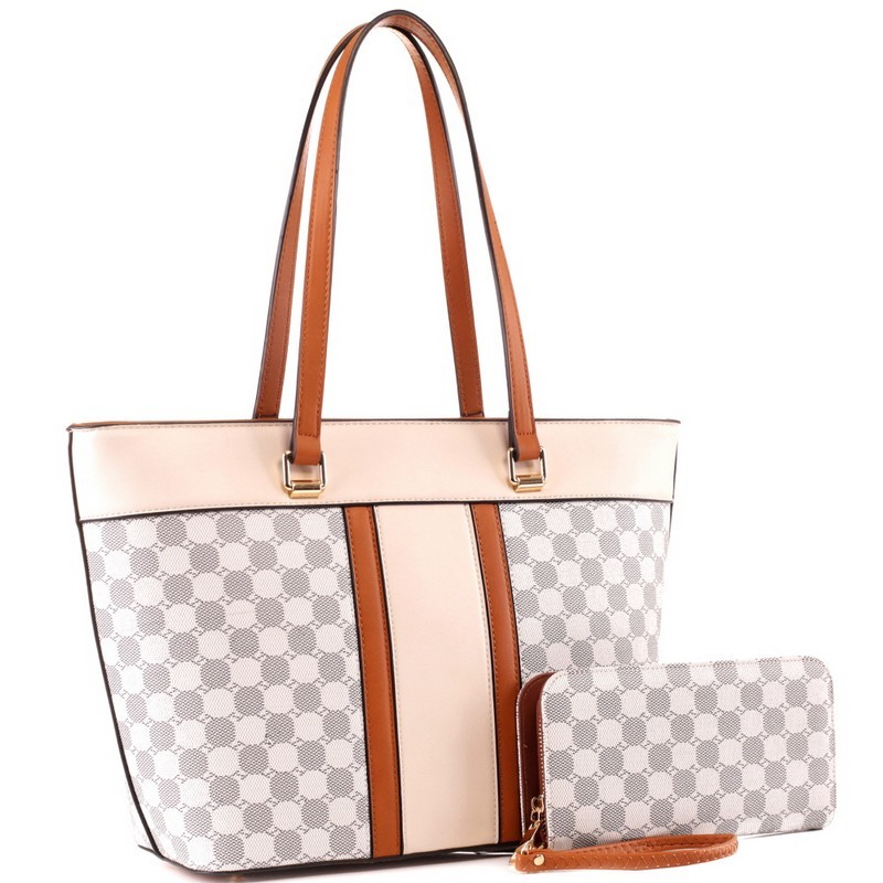 Monogram Two-Tone Shopper Tote Wallet SET MH-ES3753 > Classic Bags,  Monogram > Mezon Handbags