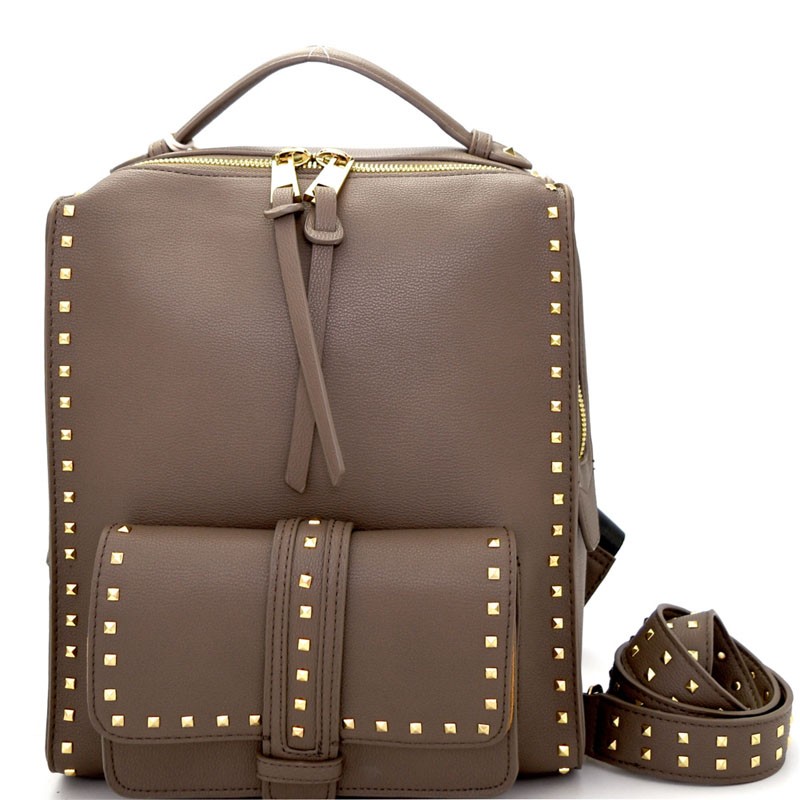 David Jones Paris Beige Handbag Backpack Gold Accents