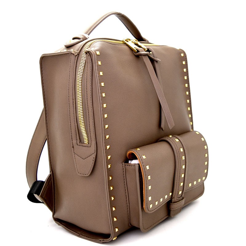 David Jones Paris Beige Handbag Backpack Gold Accents