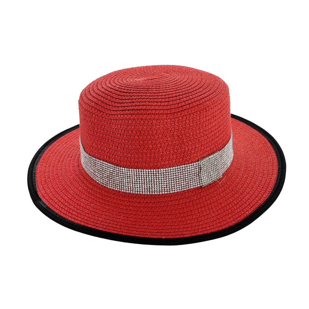 BLACK TRIM CRYSTAL STRIP PANAMA STRAW WOVEN HAT SL26529HTP > Straw Hats ...