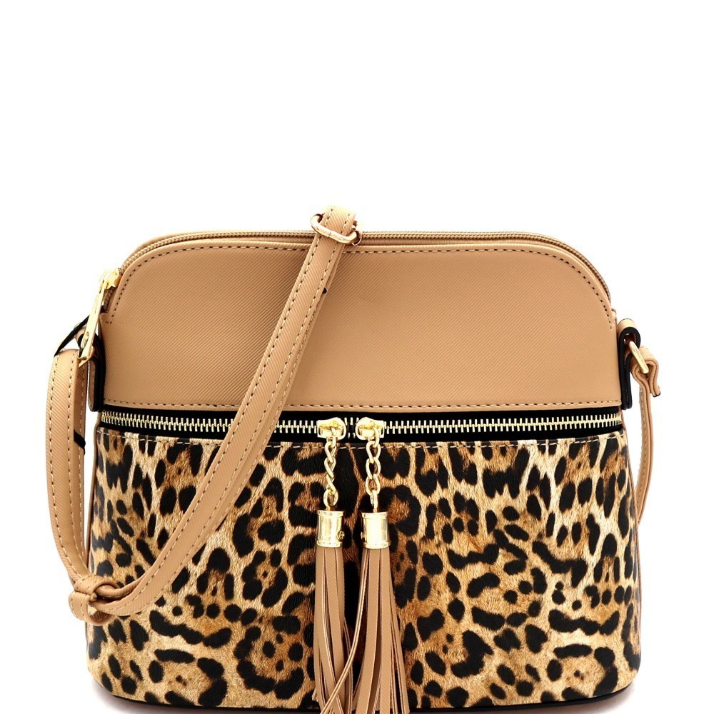 Fold-Over Tassel Accent Leopard Print Clutch Shoulder Bag MH-LE048 > Animal  Print > Mezon Handbags