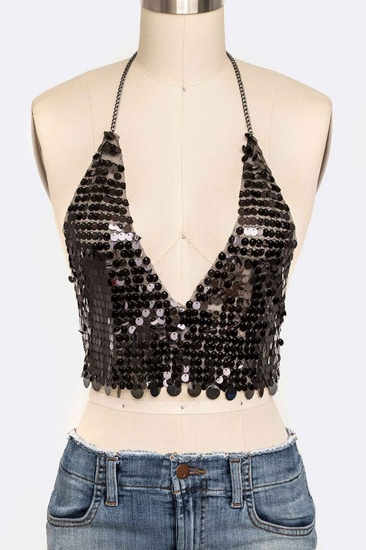 black sequin halter