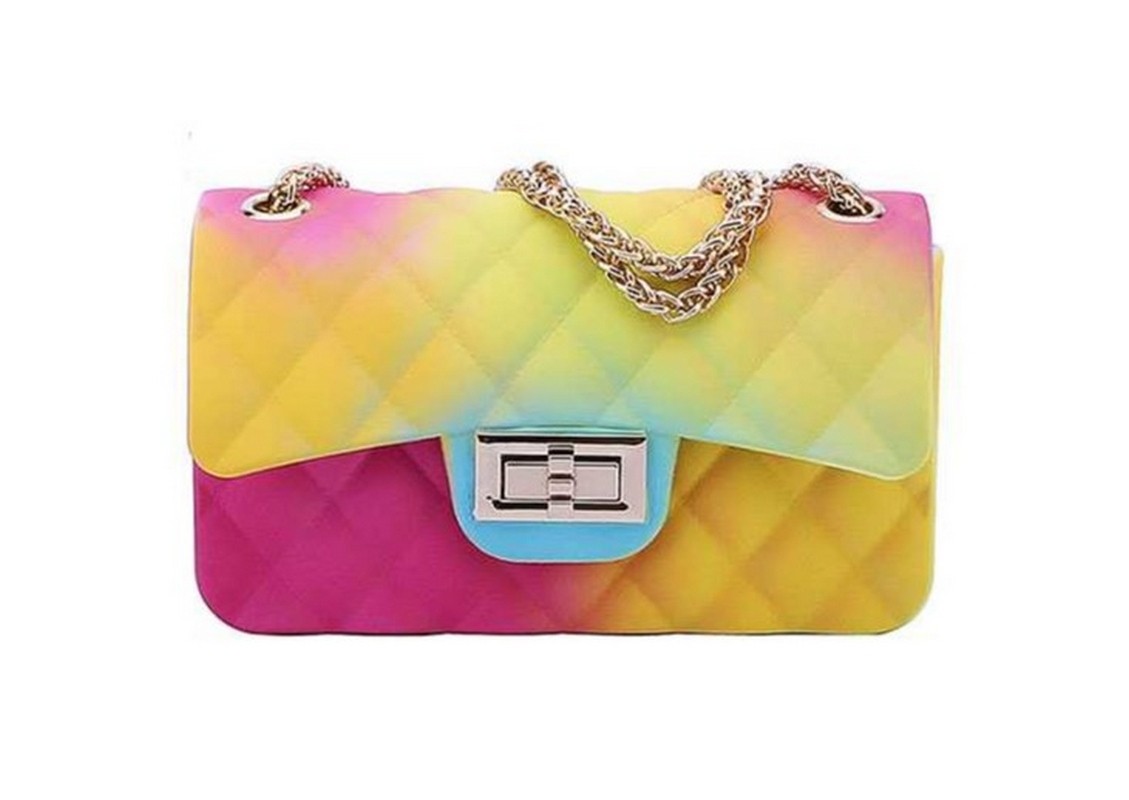 Colorful Jelly Bag with Plaid Chain Shoulder Strap