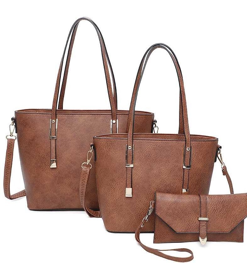 3 IN 1 TRENDY SMOOTH LEATHER DESIGN TOTE BAG SET JY-LF-2073-T3 > Wallets >  Mezon Handbags