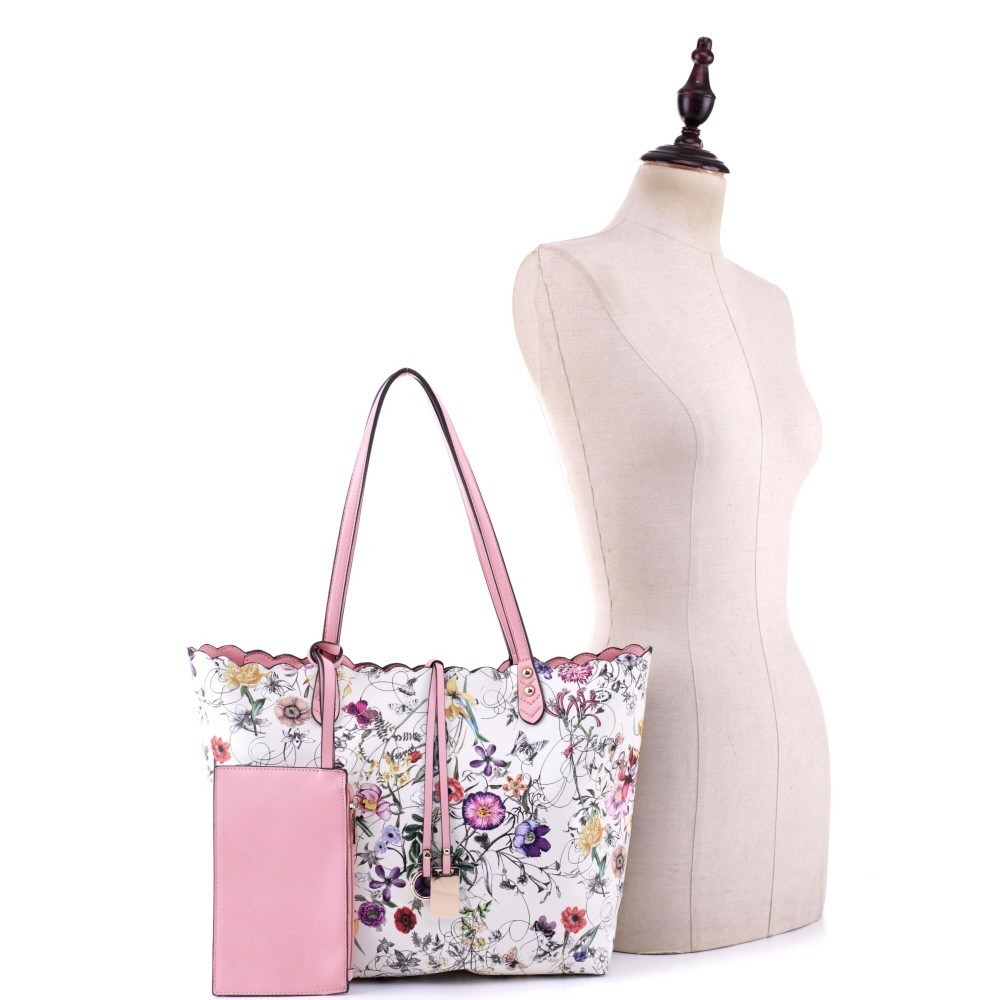 3 in 1 Flower Butterfly Print Scalloped Edge Tote Value 