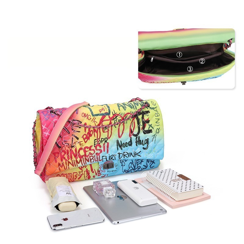 Graffiti Print 3-Pieces Set Dome Satchel > Graffiti Handbag > Mezon Handbags