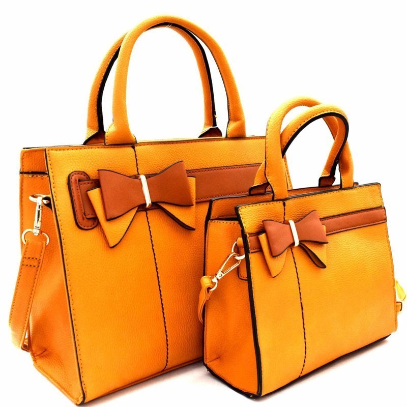 Bow Accent 2 in 1 Twin Tote SET MH-LMS068 &gt; Fashion Handbags &gt; Mezon Handbags