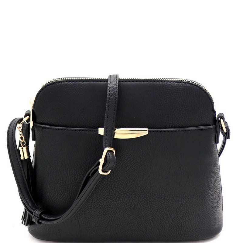 Multi-Pocket Hardware Accent Dome-Shaped Cross Body MH 