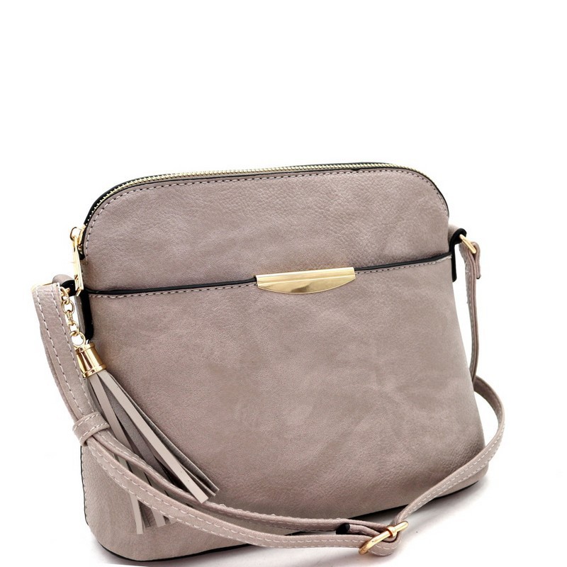 Multi-Pocket Hardware Accent Dome-Shaped Cross Body MH 