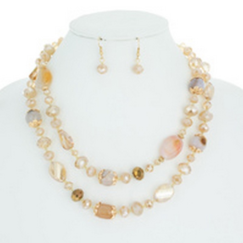 LAYERED GLASS BEAD NECKLACE SET SLN4222 > Fashion Necklaces > Mezon