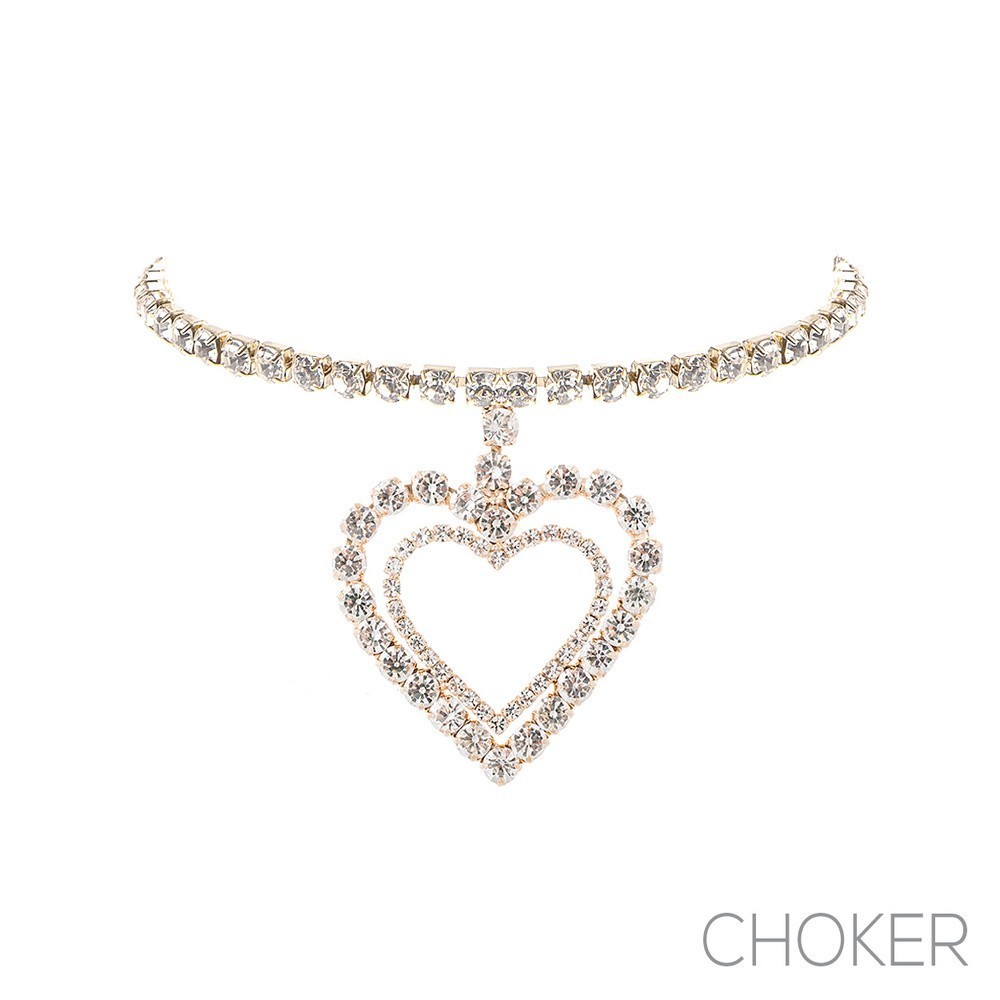 Crystal Heart Choker SLN6939 > Fashion Necklaces > Mezon Handbags