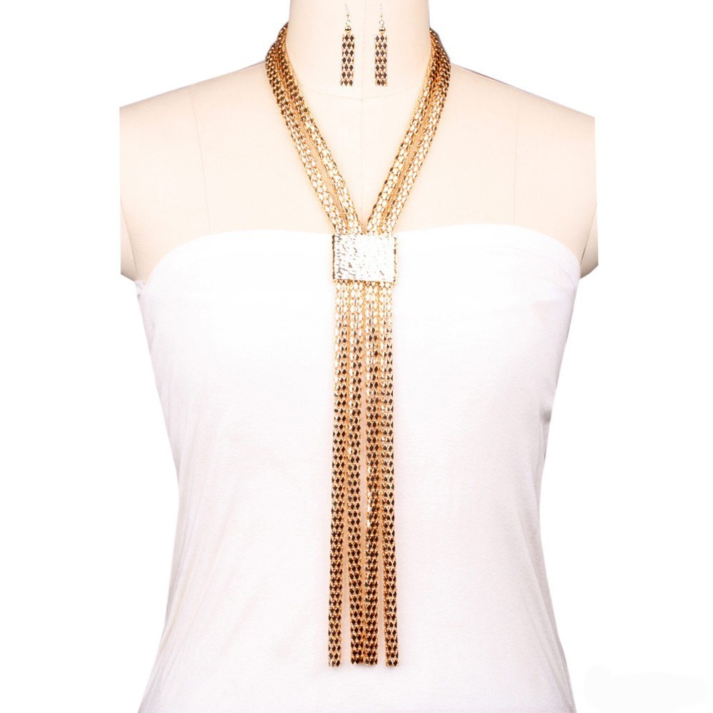 Stylish 4 Mesh Drop Necklace and Earrings Set SLNEP002 > Fashion