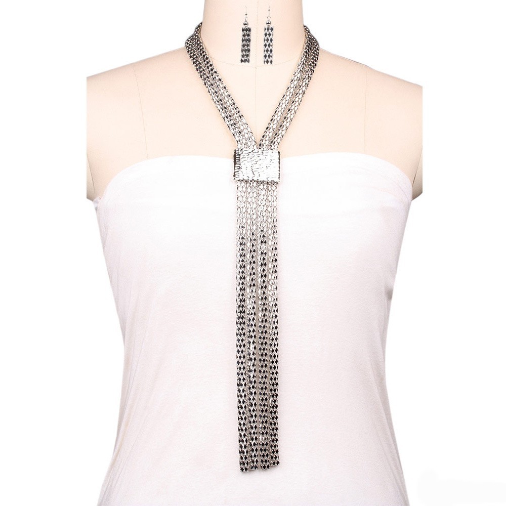 Stylish 4 Mesh Drop Necklace and Earrings Set SLNEP002 > Fashion