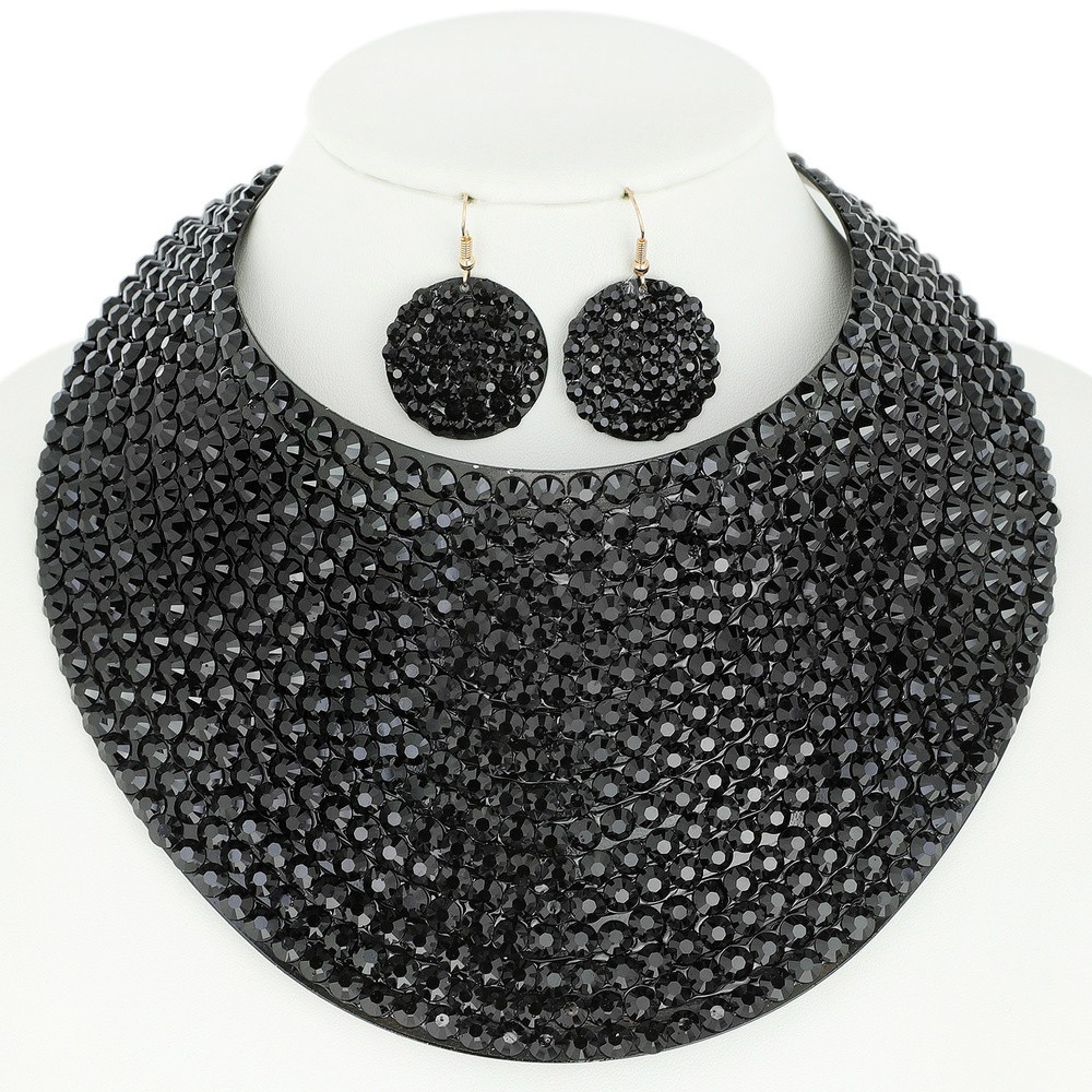 Autonom Børnecenter Faktura LARGE RHINESTONE BIB CHOKER STATEMENT NECKLACE SET SL-11451NEY > Evening  Glam Necklace Set > Mezon Handbags