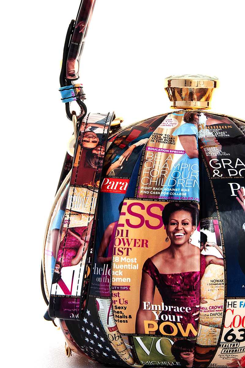 Multi Color Michelle Obama Fashion Ball Magazine Print Handbag 