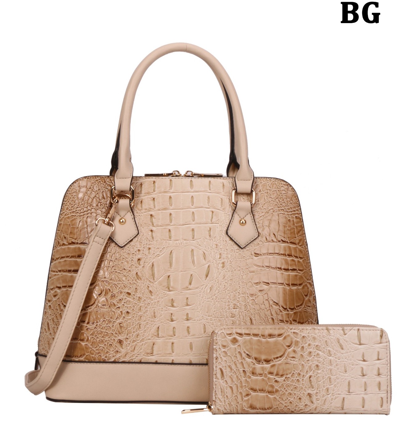 2-in-1 Crocodile Skin Dome Satchel Wallet Set > Fashion Handbags > Mezon  Handbags