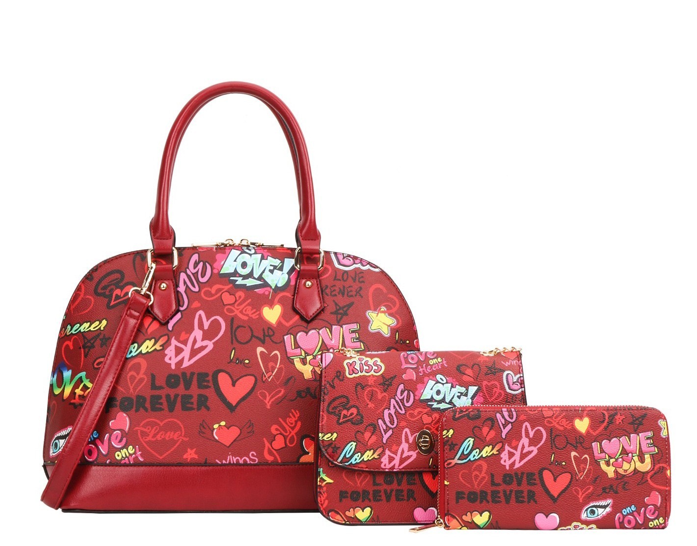 Graffiti Print 3-Pieces Set Dome Satchel > Graffiti Handbag